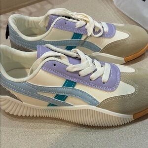 Stylish Women's Sneakers in Cream, Purple, and Blue